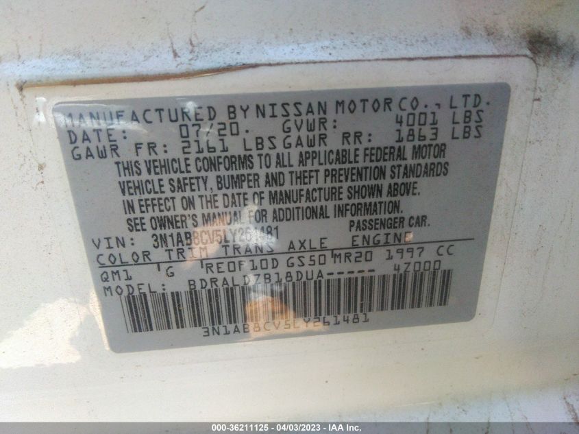 2020 NISSAN SENTRA SV - 3N1AB8CV5LY261481