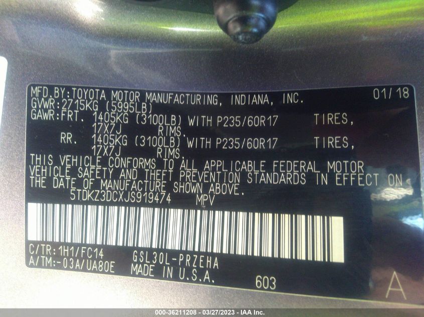 2018 TOYOTA SIENNA LE - 5TDKZ3DCXJS919474