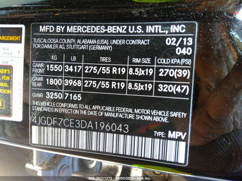 2013 MERCEDES-BENZ GL-CLASS GL 450 4JGDF7CE3DA196043