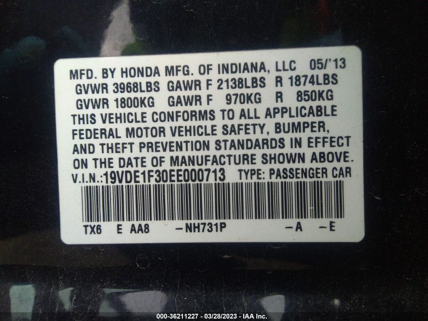 2014 ACURA ILX - 19VDE1F30EE000713