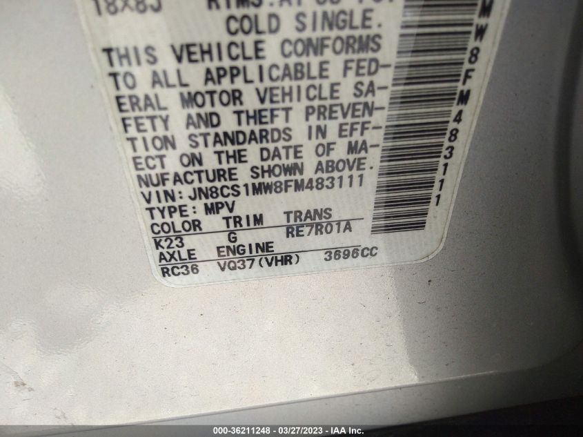 2015 INFINITI QX70 JN8CS1MW8FM483111