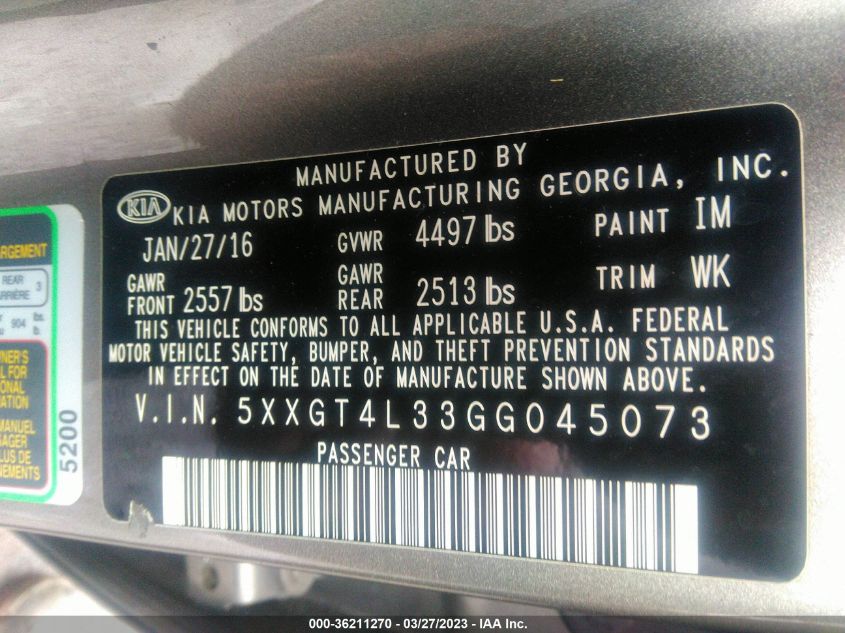 2016 KIA OPTIMA LX - 5XXGT4L33GG045073