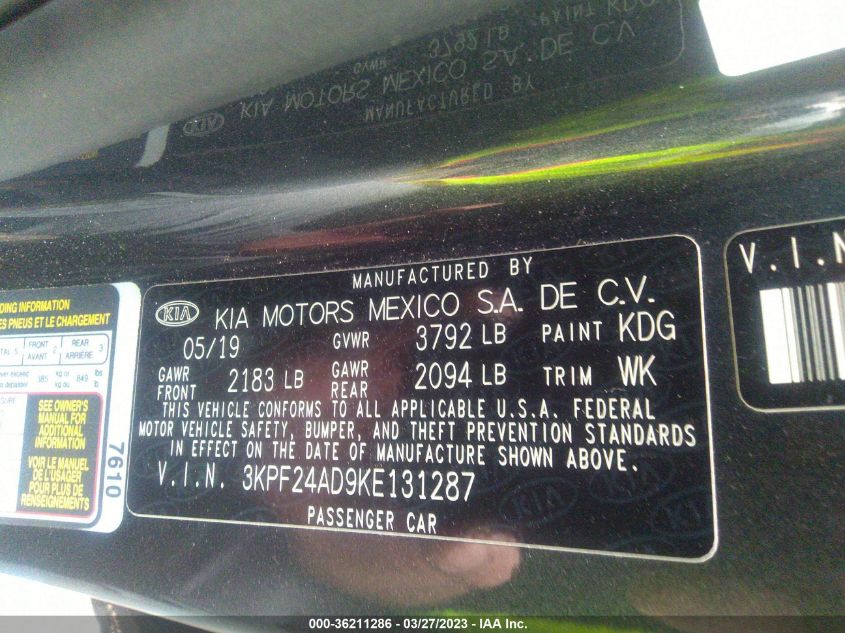 2019 KIA FORTE LXS - 3KPF24AD9KE131287