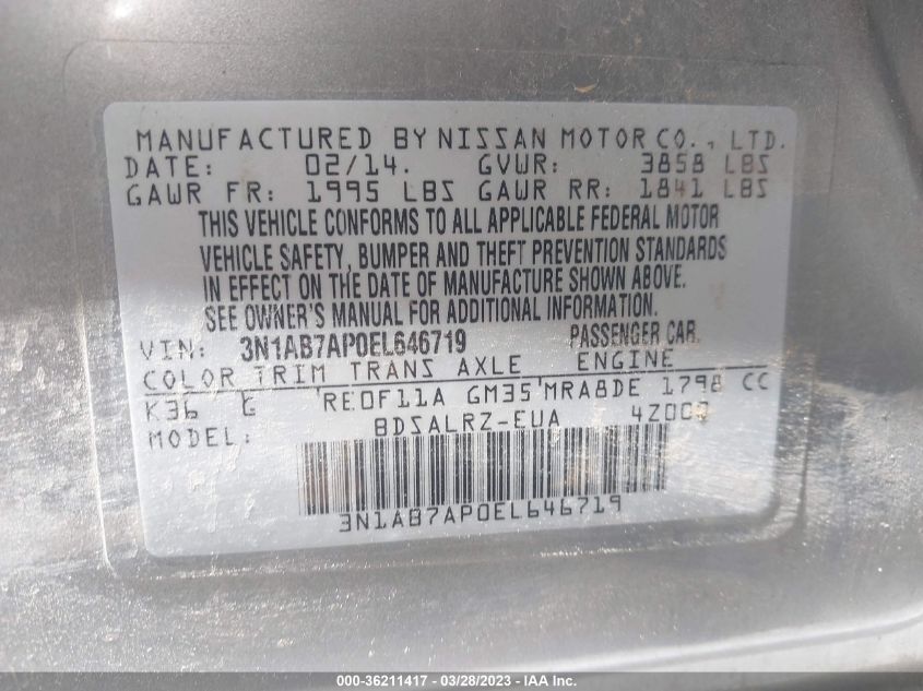 2014 NISSAN SENTRA SR - 3N1AB7AP0EL646719