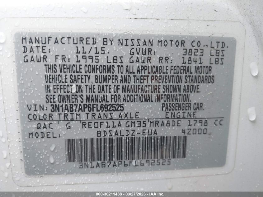 2015 NISSAN SENTRA SV - 3N1AB7AP6FL692525