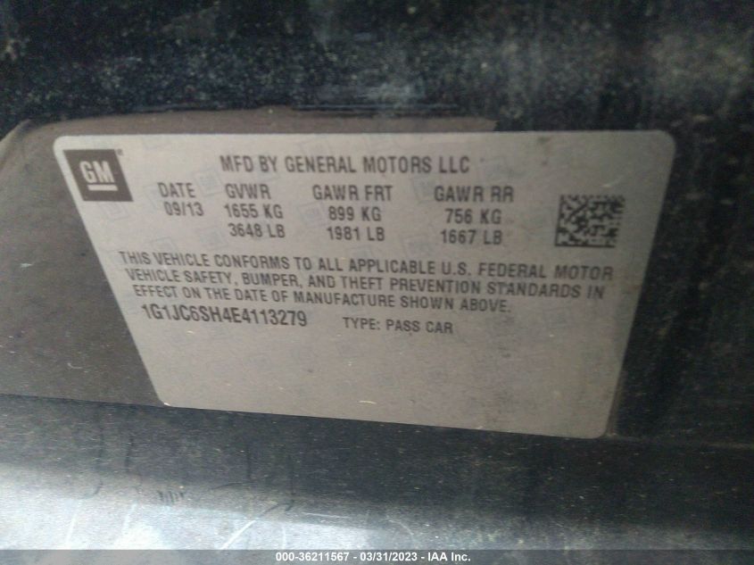 2014 CHEVROLET SONIC LT - 1G1JC6SH4E4113279