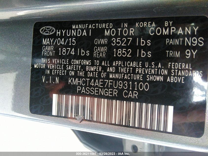 2015 HYUNDAI ACCENT GLS - KMHCT4AE7FU931100