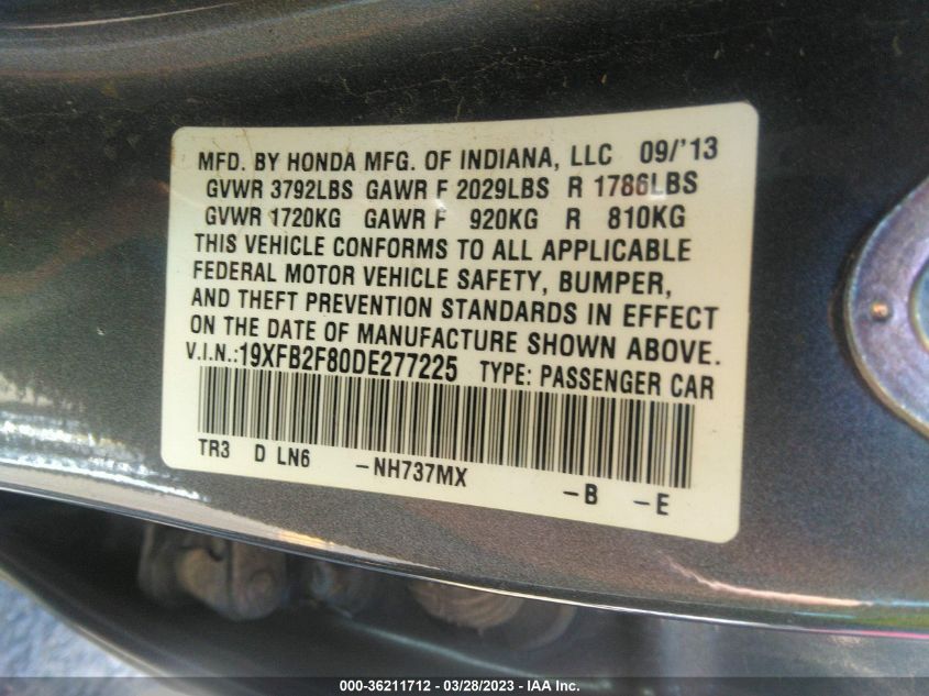2013 HONDA CIVIC SDN EX - 19XFB2F80DE277225