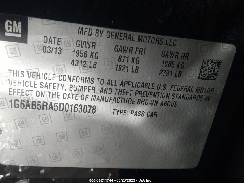 2013 CADILLAC ATS LUXURY - 1G6AB5RA5D0163078