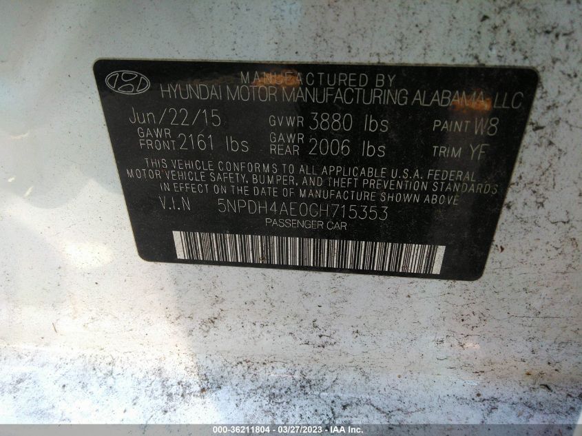 2016 HYUNDAI ELANTRA SE - 5NPDH4AE0GH715353