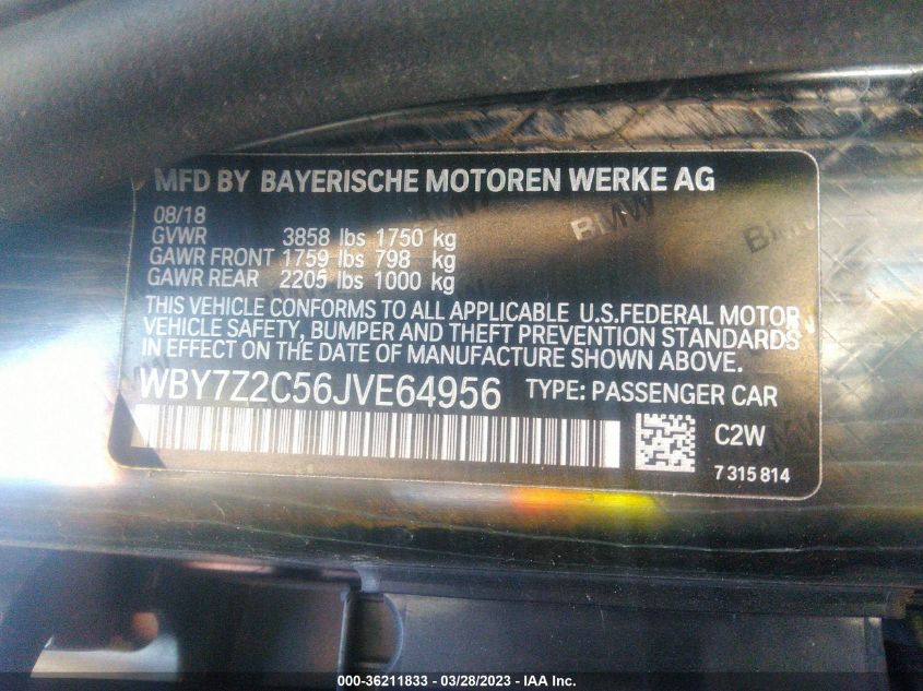 2018 BMW I3 - WBY7Z2C56JVE64956
