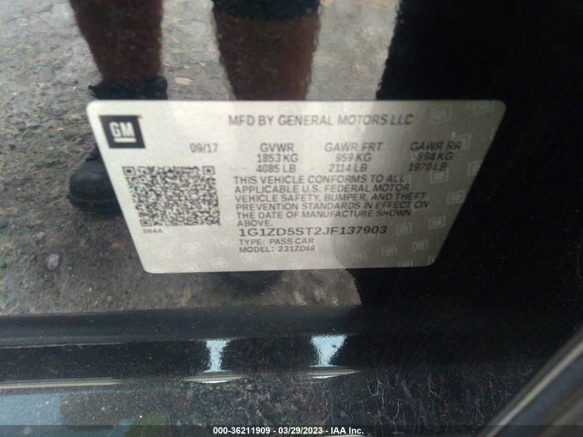 2018 CHEVROLET MALIBU LT - 1G1ZD5ST2JF137903