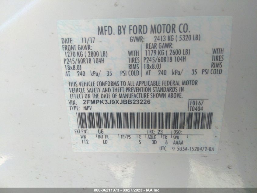 2018 FORD EDGE SEL - 2FMPK3J9XJBB23226