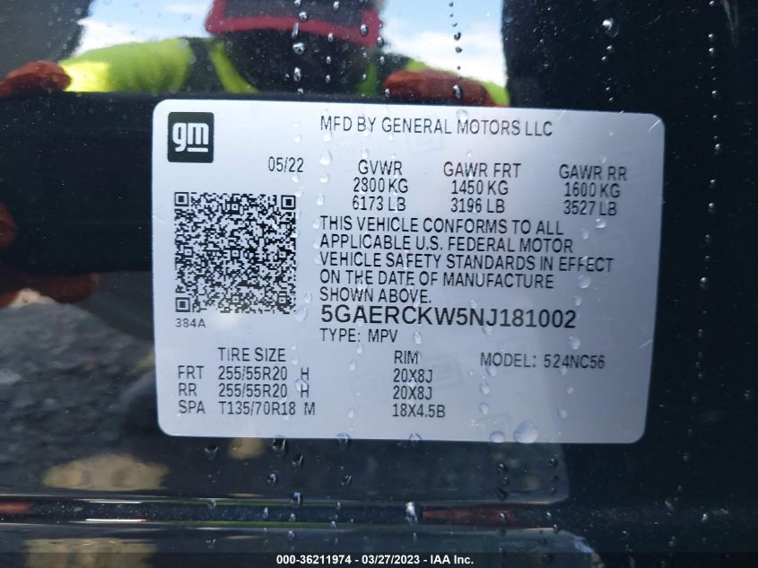 2022 BUICK ENCLAVE PREMIUM - 5GAERCKW5NJ181002