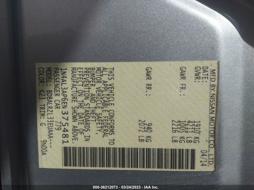 2014 NISSAN ALTIMA 2.5 - 1N4AL3AP6EN375481