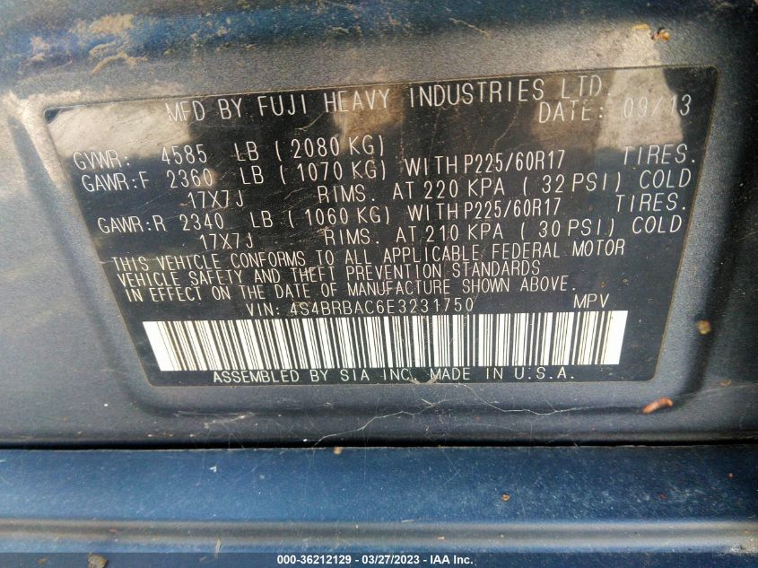 2014 SUBARU OUTBACK 2.5I - 4S4BRBAC6E3231750