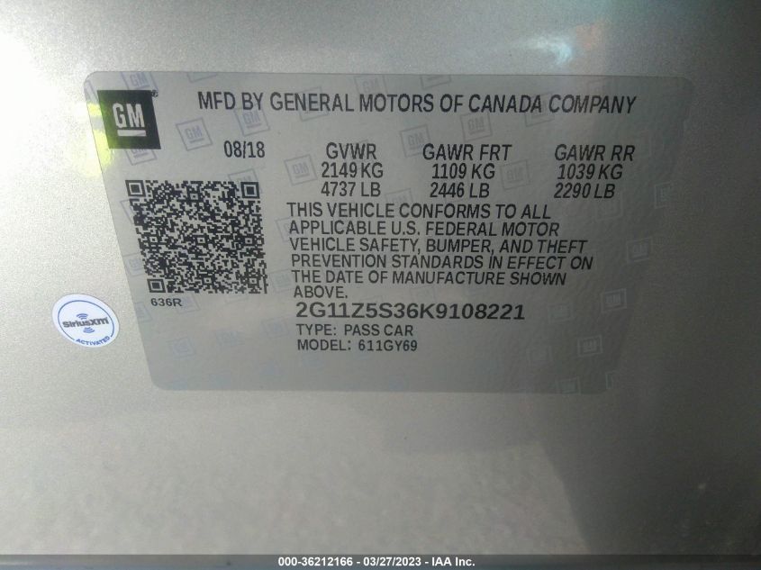 2019 CHEVROLET IMPALA LT - 2G11Z5S36K9108221