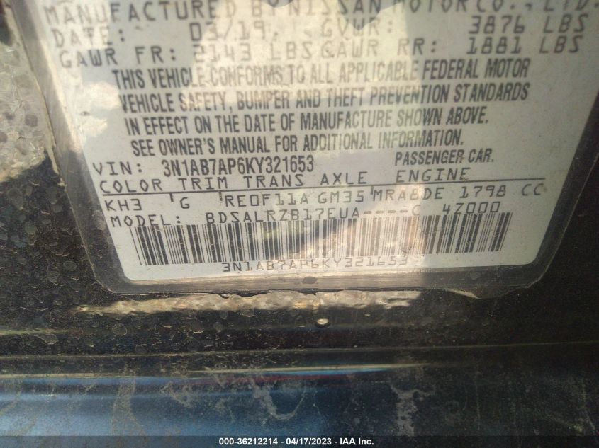 2019 NISSAN SENTRA SR - 3N1AB7AP6KY321653