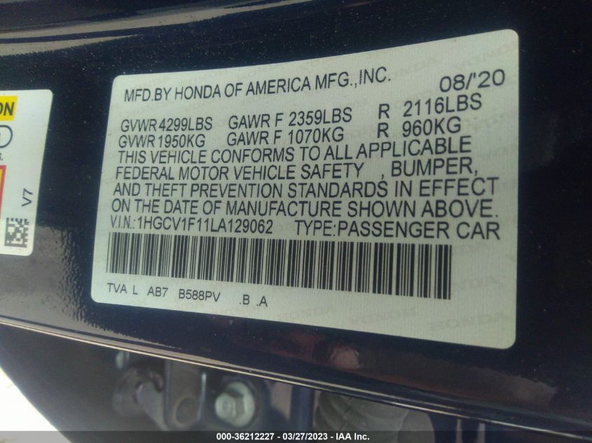2020 HONDA ACCORD SEDAN LX - 1HGCV1F11LA129062