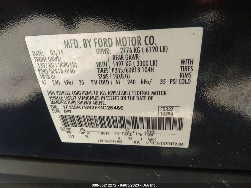 2015 FORD EXPLORER BASE - 1FM5K7B82FGC26466