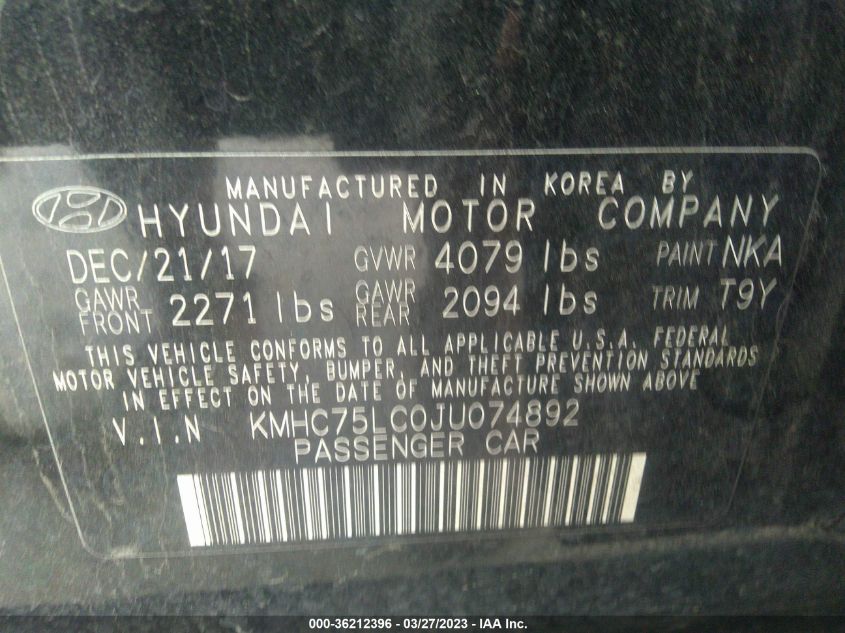 2018 HYUNDAI IONIQ HYBRID SEL KMHC75LC0JU074892
