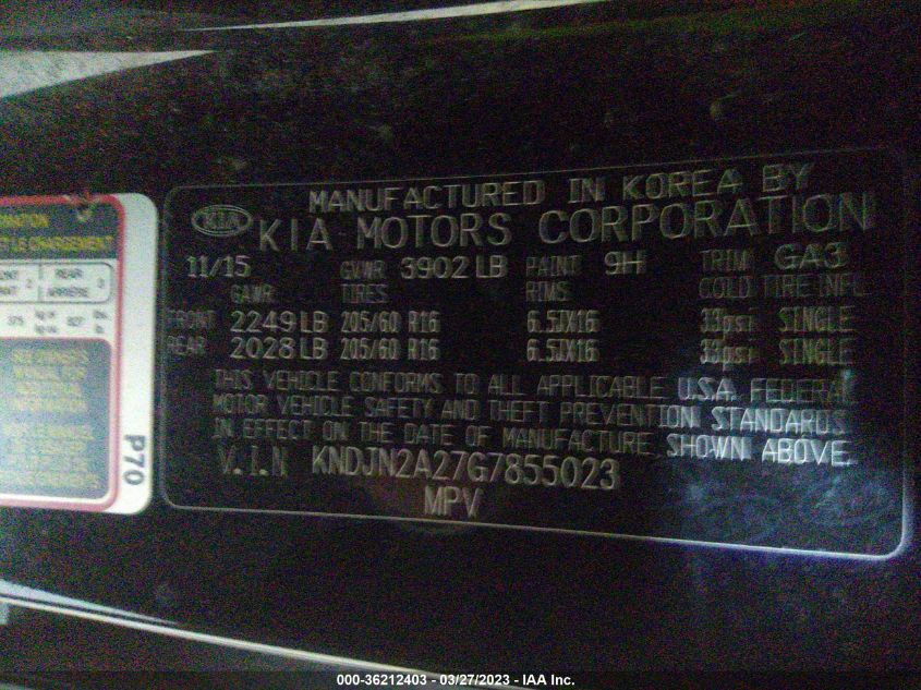 2016 KIA SOUL BASE - KNDJN2A27G7855023