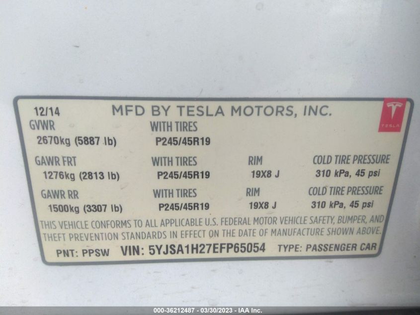 2014 TESLA MODEL S P85D - 5YJSA1H27EFP65054
