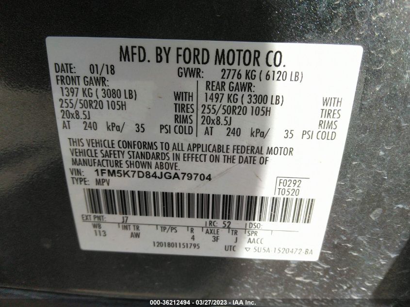 2018 FORD EXPLORER XLT - 1FM5K7D84JGA79704
