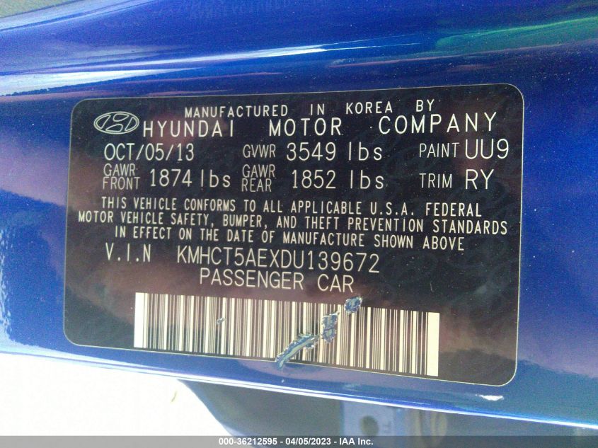 2013 HYUNDAI ACCENT GS - KMHCT5AEXDU139672