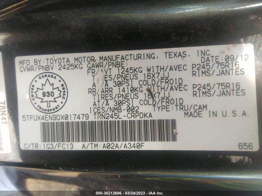 2013 TOYOTA TACOMA - 5TFUX4EN9DX017479