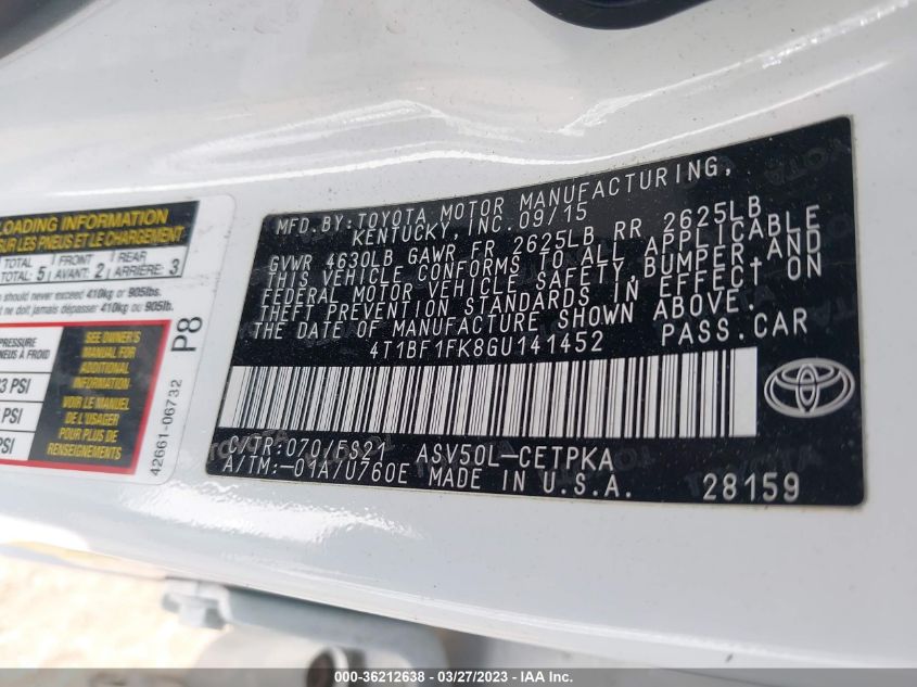 2016 TOYOTA CAMRY XLE/SE/LE/XSE - 4T1BF1FK8GU141452