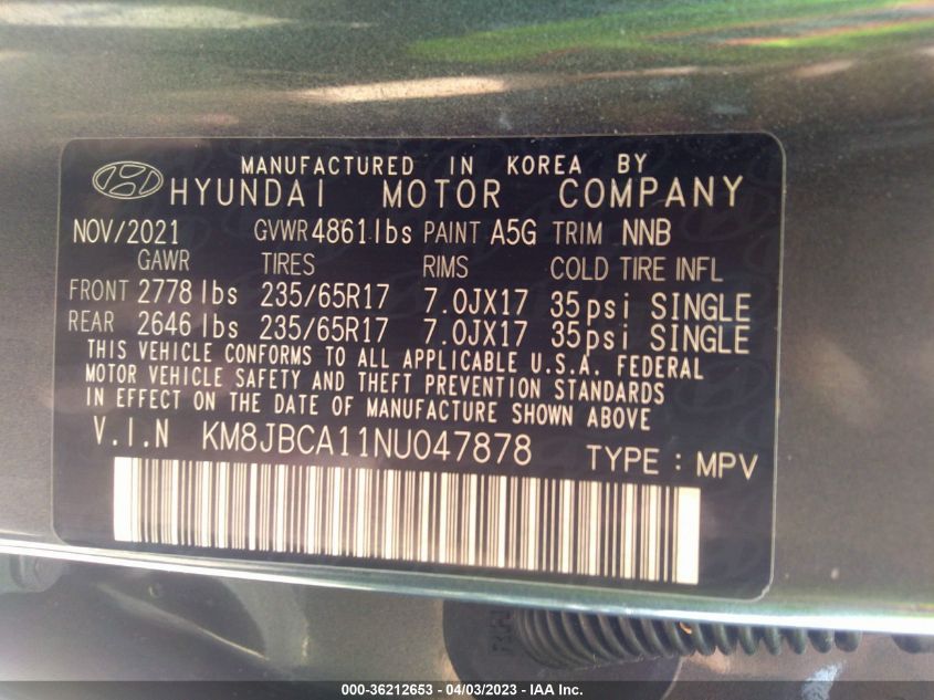 2022 HYUNDAI TUCSON HYBRID BLUE - KM8JBCA11NU047878