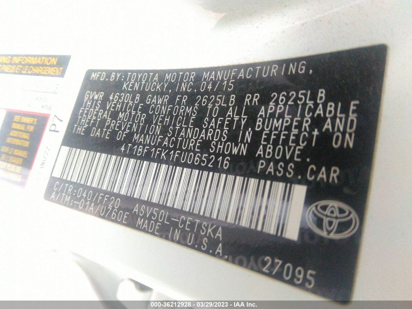 2015 TOYOTA CAMRY SE - 4T1BF1FK1FU065216