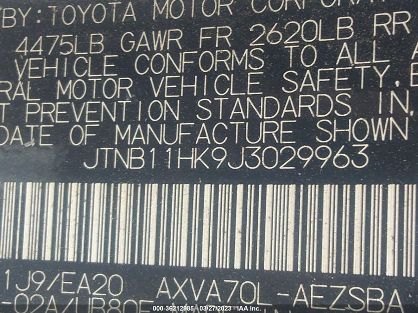 2018 TOYOTA CAMRY LE/SE/XLE/L - JTNB11HK9J3029963