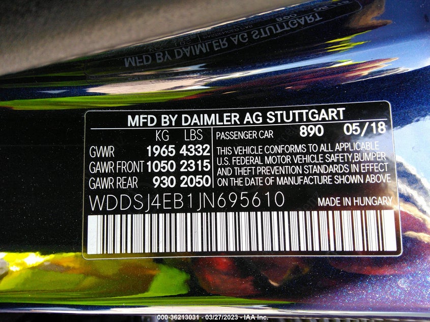 VIN WDDSJ4EB1JN695610 2018 MERCEDES-BENZ CLA CLA 250
