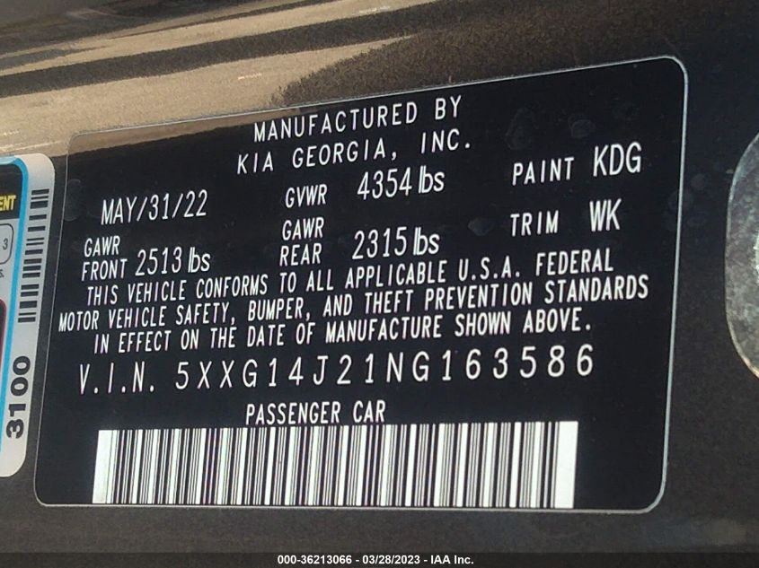 2022 KIA K5 LXS - 5XXG14J21NG163586