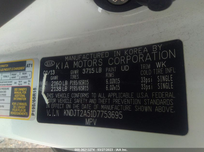 2013 KIA SOUL BASE - KNDJT2A51D7753695