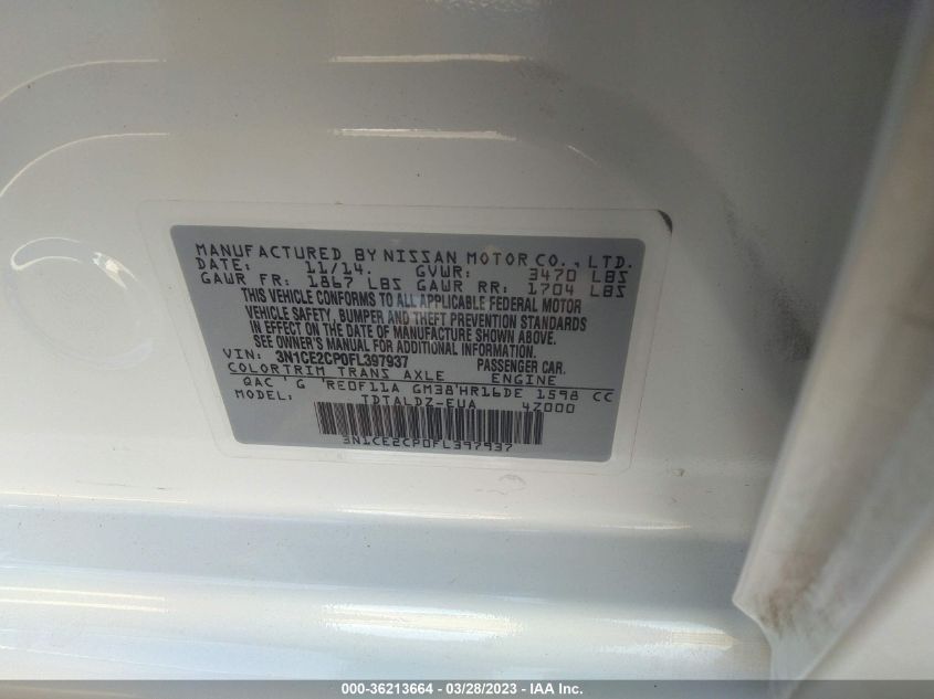 2015 NISSAN VERSA NOTE SV - 3N1CE2CP0FL397937