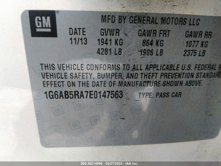 2014 CADILLAC ATS LUXURY RWD - 1G6AB5RA7E0147563
