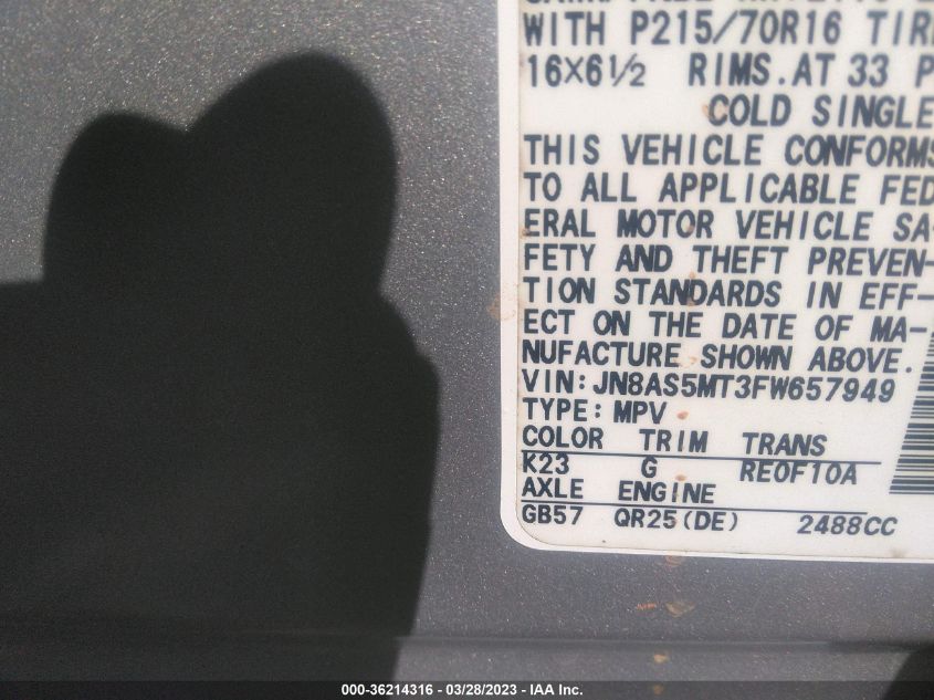 2015 NISSAN ROGUE SELECT S - JN8AS5MT3FW657949