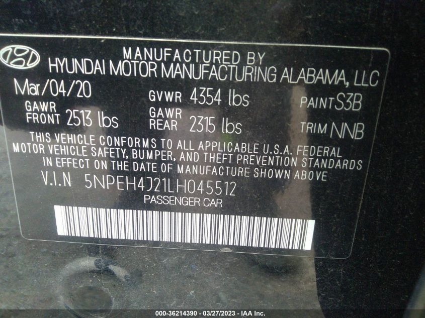 2020 HYUNDAI SONATA LIMITED - 5NPEH4J21LH045512