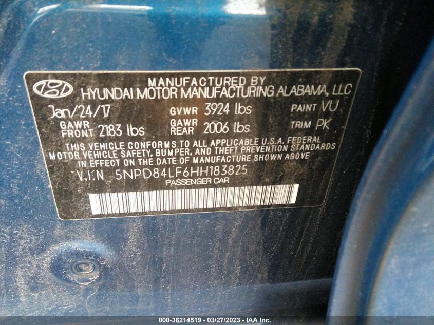 2017 HYUNDAI ELANTRA SE - 5NPD84LF6HH183825