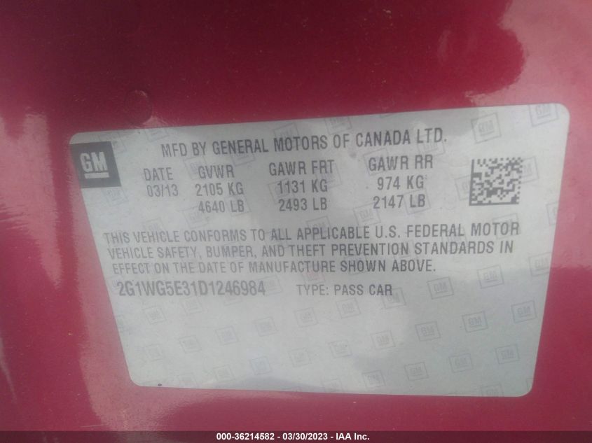 2013 CHEVROLET IMPALA LT - 2G1WG5E31D1246984