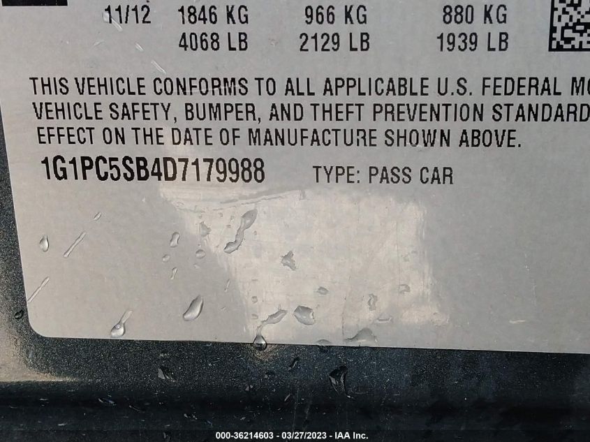 2013 CHEVROLET CRUZE 1LT - 1G1PC5SB4D7179988
