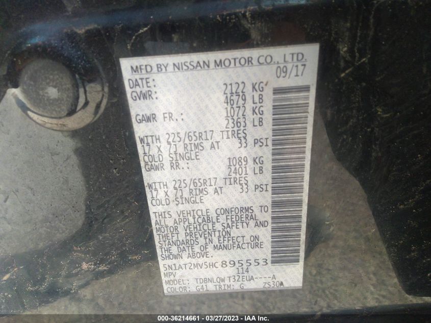 2017 NISSAN ROGUE SV - 5N1AT2MV5HC895553