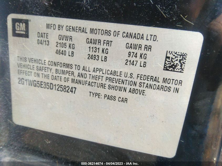 2013 CHEVROLET IMPALA LT - 2G1WG5E35D1258247