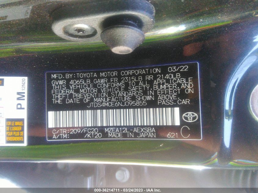 2022 TOYOTA COROLLA SE/SE NIGHTSHADE/APEX SE - JTDS4MCE6NJ095855