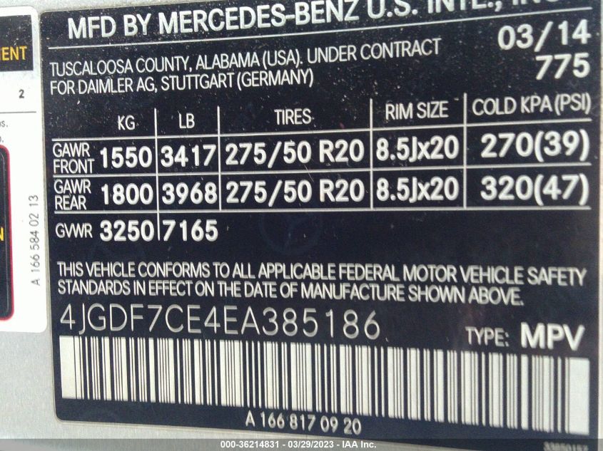 2014 MERCEDES-BENZ GL-CLASS GL 450 4JGDF7CE4EA385186