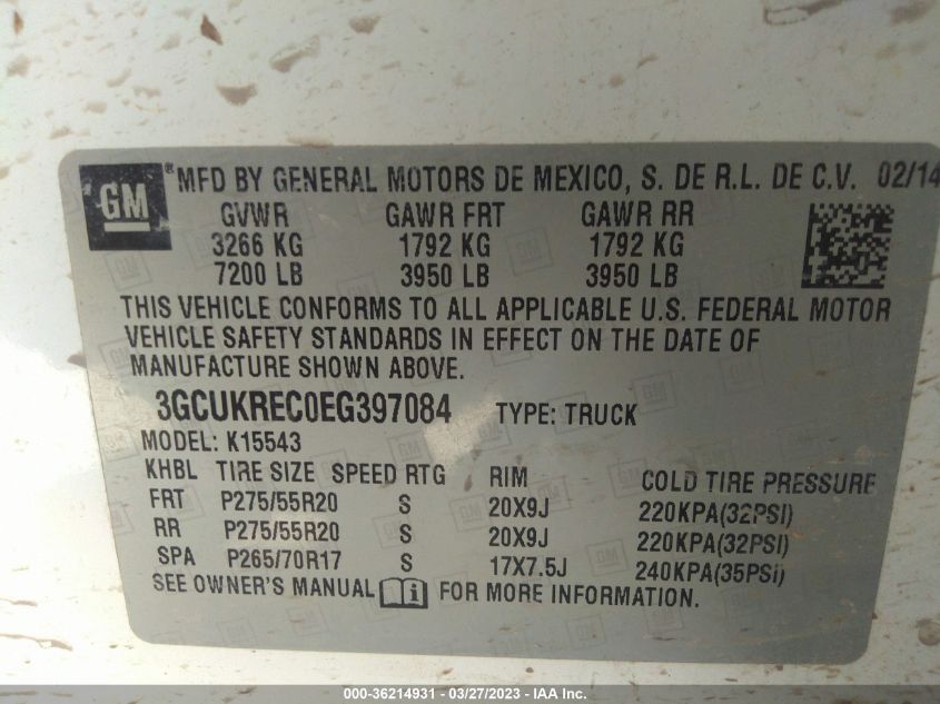 2014 CHEVROLET SILVERADO 1500 LT - 3GCUKREC0EG397084