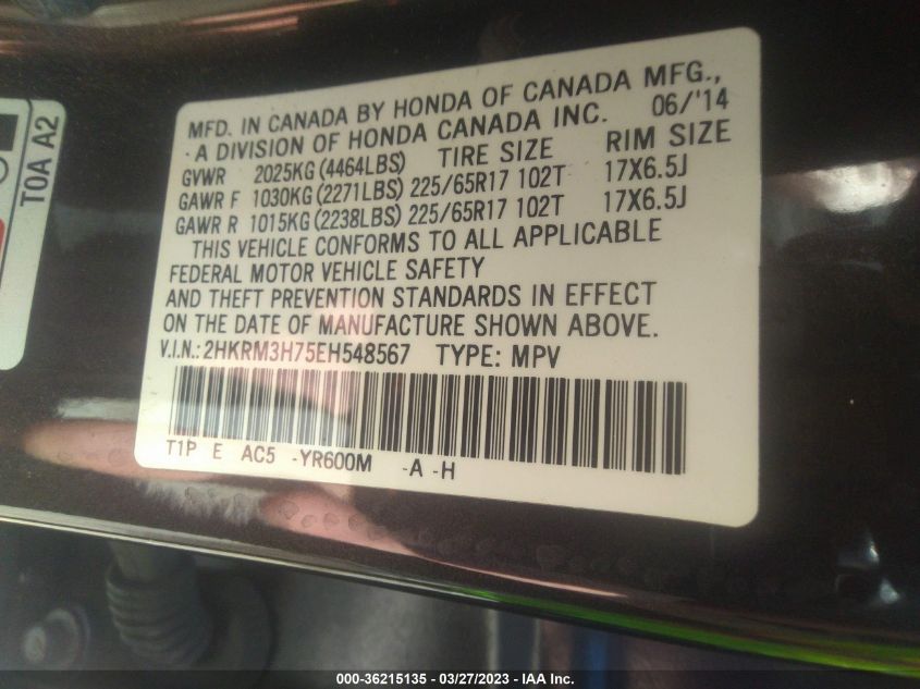 2014 HONDA CR-V EX-L - 2HKRM3H75EH548567
